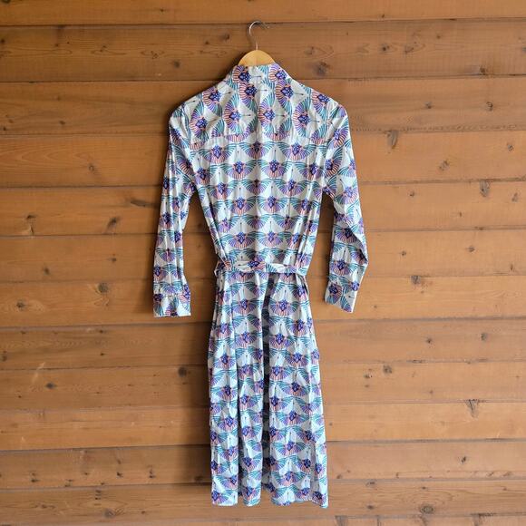 Untuckit Stretch Cotton Midi Peyton Shirtdress 2 Swan Print Bird Belted Buttons - Picture 3 of 6